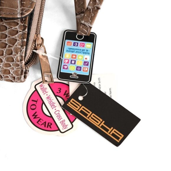 NWT Sasha New York Brown Croc-Embossed Wristlet Wallet Crossbody Bag - Picture 15 of 16